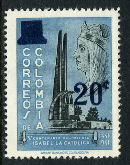 Colombia 1959 Isabella The Catholic Surcharge unmounted mint.