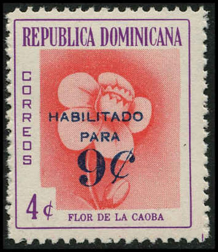 Dominican Republic 1960-61 9c on 4c Mahogany Flower unmounted mint.