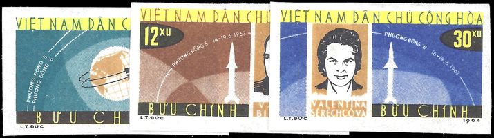 North Vietnam 1964 Bykovsky & Tereshkova Space Flights imperf unmounted mint no gum as issued.