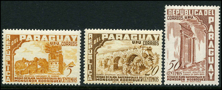 Paraguay 1955 three values Sacerdotal Silver Jubilee unmounted mint.