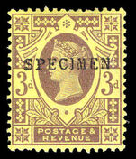 1887-92 3d purple on yellow fine unmounted mint type 9 SPECIMEN overprint.