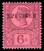 1887-92 6d purple on rose-red fine unmounted mint type 9 SPECIMEN overprint.