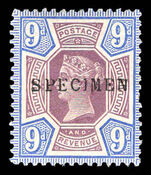 1887-92 9d dull purple and blue fine unmounted mint type 9 SPECIMEN overprint.