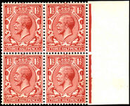 1912 1½d Chestnut PENCF. fine unmounted mint block of 4 plate 29 showing PENCF variety. Hinge mark on margin only.
