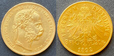 Austria 1892 8f-20f restrike. Fine gold 0.9000 pure. 6.4516 grams.