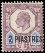 British Levant 1905-08 2pi on 5d chalk paper fine mint lightly hinged.