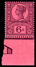 1887 6d Jubilee deep purple on rose red stunning unmounted mint marginal with part sheet ornament.