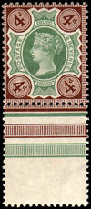 1887 4d Jubilee green and deep brown variety 'white 4 in 1 corner'.