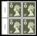 Northern Ireland 1971-93 18p deep olive-grey Questa Litho block of 4 unmounted mint.