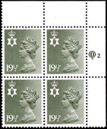 Northern Ireland 1971-93 19½p olive-grey Questa Litho block of 4 unmounted mint. 