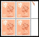 Scotland 1971-93 13p pale chestnut type II Litho Waddington block of 4 unmounted mint.