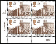 1992 £5 Harrison Castle PVAD gum plate 7D block unmounted mint.