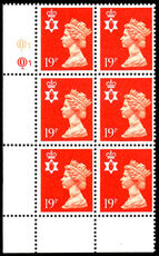 Northern Ireland 1988 19p bright orange-red perf 15x14 litho cylinder block 1 unmounted mint.