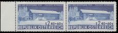 Austria 1958 Stamp Day with plate variety Closed Window unmounted mint pair with normal.