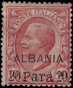 Italian PO's Albania 1907 20pa on 10c rose regummed.