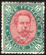 Italy 1889 5l red and green fine used.