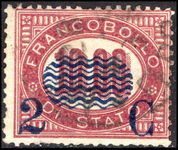 Italy 1878 2c on 10c claret fine used.