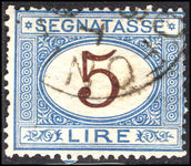 Italy 1870-1925 5l brown and blue postage due fine used.