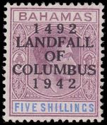 Bahamas 1942 5sh Landfall ordinary paper unmounted mint.