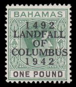 Bahamas 1942 £1 Columbus deep grey-green unmounted mint.