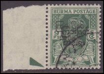Burma 1947 9p double overprint fine used.