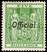 New Zealand 1936-61 Official wmk 98 5/- perf 14 fine mint lightly hinged..