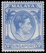 Singapore 1948-52 20c bright blue perf 17x18 unmounted mint.