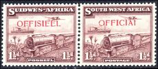 South West Africa 1938 1½d purple-brown official with I for L unmounted mint. Faint gum bend.