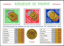 Panama 1964 Winter Olympics Medal Winners souvenir sheet unmounted mint.