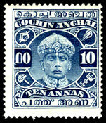Cochin 1933-38 10a blue lightly mounted mint.