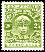 Cochin 1938 2¼a sage-green perf 11 lightly mounted mint.