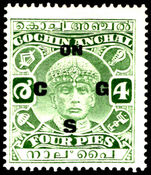 Cochin 1933-38 4p green Official lightly mounted mint.