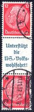 Third Reich 1933 12pf plus booklet label +12pf wmk swastika strip fine used.