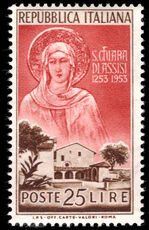 Italy 1953 700th Death Anniversary of St Clare lightly mounted mint.