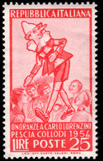 Italy 1954 64th Death Anniversary of Carlo Lorenzini lightly mounted mint.