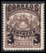 Chile 1904 3c on 1c deep brown unmounted mint.