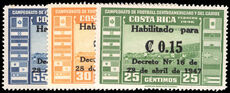 Costa Rica 1947 Habilitado para C 0.15 Decreto No. 16 de 28 abril de 1947 set unmounted mint.
