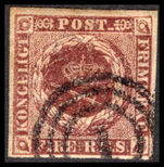 Denmark 1853 4 RBS black-brown fine used four clear margins.