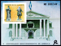 El Salvador 1989 500th Anniversary of Discovery of America by Columbus souvenir sheet unmounted mint.