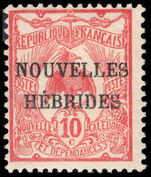 French New Hebrides 1908 10c carmine lightly mounted mint.