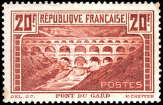 France 1929-33 20f Pont du Gard perf 13½ (slight grease mark on corner) lightly mounted mint.