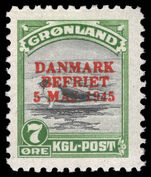 Greenland 1945 Liberation 7ø  black and green lightly mounted mint.