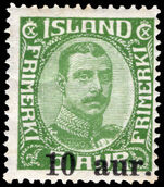 Iceland 1921-30 10a on 5a green lightly mounted mint.