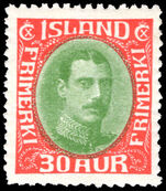 Iceland 1931-37 30a yellow-green and scarlet (rounded corner) lightly mounted mint.