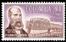 Colombia 1962 1p President A. Parra and R. Magdalena railway bridge unmounted mint.