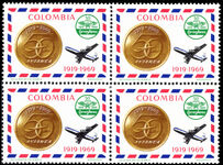 Colombia 1969 Avianca label block of 4 unmounted mint.
