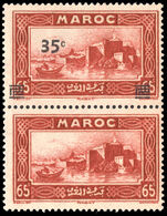 French Morocco 1940 35c provisional in pair with unoverprinted 65c lightly mounted mint.