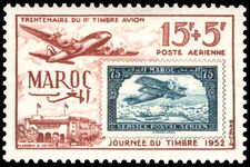 French Morocco 1952 Stamp Day and 30th Anniversary of First Moroccan Air Stamps lightly mounted mint.