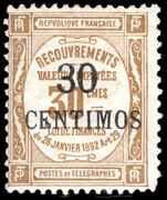 French Morocco 1909-10 30c Postage Due (pulled corner perf) lightly mounted mint.