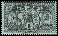 New Hebrides 1911 1s black on green fine used.